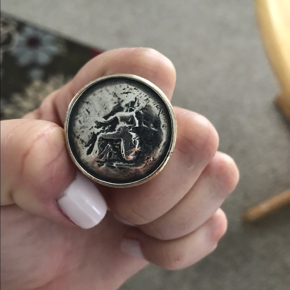 Large silver 926 Coin Stamp ring